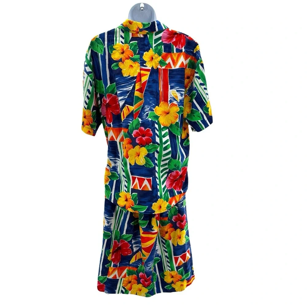 Vintage British Isles Hawaiian Set Shirt & Wrap‎ Skirt Floral Print Cotton Sz 10